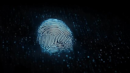 Digital fingerprint illuminated against a backdrop of flowing binary code, symbolizing cybersecurity advancements - Powered by Adobe