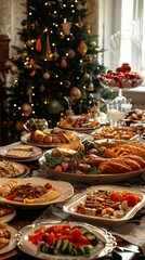 Festive Christmas buffet spread in a grand room