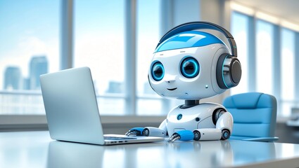 cute artificial intelligence robot with notebook 