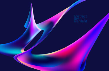 Abstract liquid holographic gradient shape. 3D Vector design element.