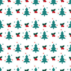 Christmas Tree Berry Snowflake Seamless Digital Background

