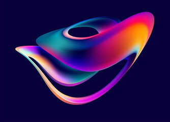 Liquid 3D geometric shapes. Colored ball of spiral line.