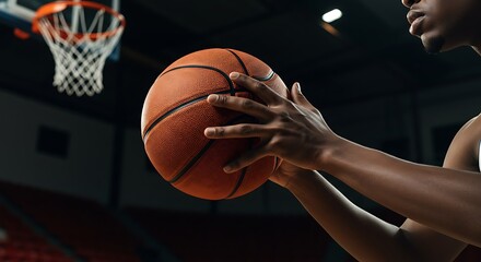 African American basketball player holding the ball ready to shoot