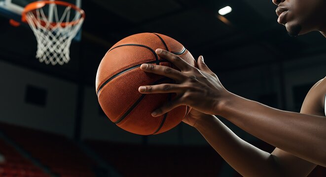 African American basketball player holding the ball ready to shoot