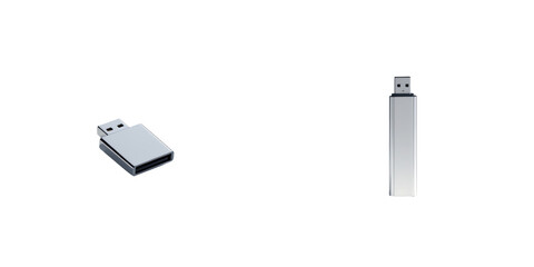 Fototapeta premium Isolated USB flash drives with differing designs placed on a transparent background highlighting their features and storage capabilities for computer data management