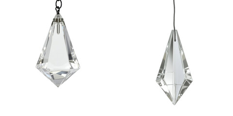 Fototapeta na wymiar Isolated crystal chandelier pendants with a polished diamond shape, showcasing clear transparency and reflective surfaces on a transparent background.