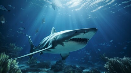Obraz premium A photo of a hammerhead shark patrolling the depths