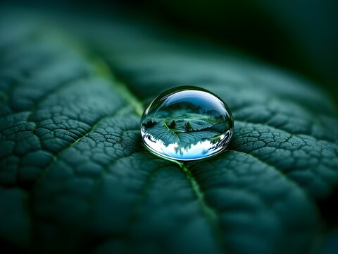 Macro photo of a water drop on green leaf