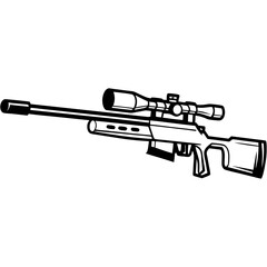 Powerful sniper rifle with scope and tactical design. High-precision sniper rifle featuring advanced scope technology, perfect for military and hunting applications.