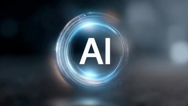 AI logo in the center with a futuristic blockchain network background, integration of AI and crypto. futuristic transaction system. artificial intelligence.