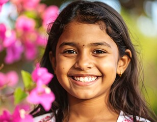 Joyful girl in vibrant blossoms