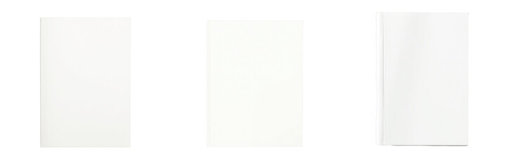 Fototapeta premium Three blank white paper pages displayed in various orientations isolated on a transparent background ideal for creativity and design purposes