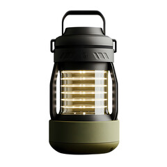 A portable green lantern with a handle, isolated on transparent background