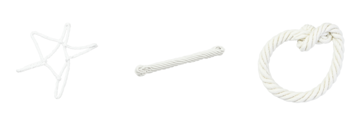 Collection of different rope shapes including a star shape, straight piece, and knotted loop, all isolated on a transparent background for clear visibility and versatile use.