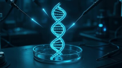Glowing blue dna strand under futuristic lab experiment - Powered by Adobe