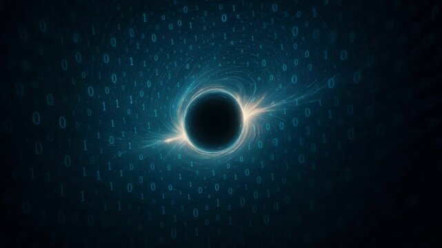 Dark digital black hole swirling through binary space