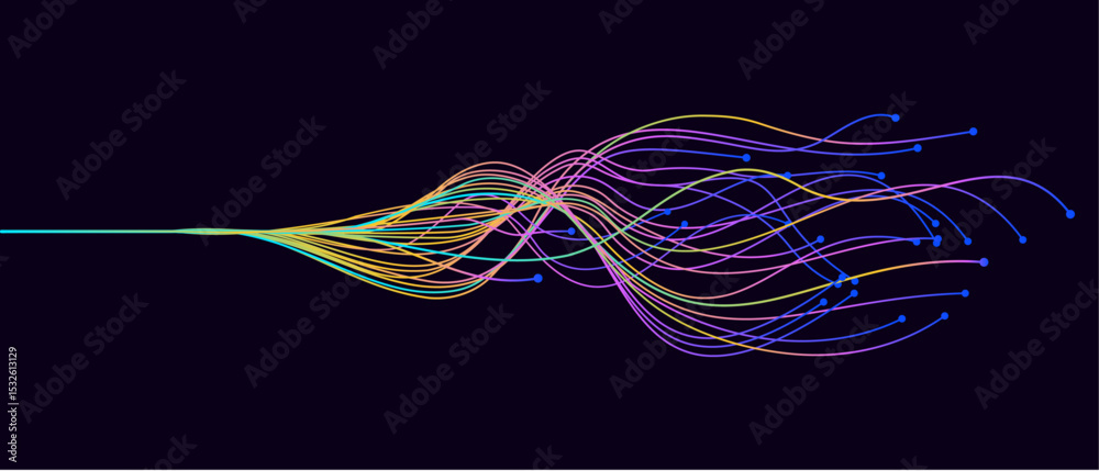 Aufkleber Vector abstract wavy neon light lines artificial intelligence and deep learning concept of neural network. Wave equalizer, sonic, music.