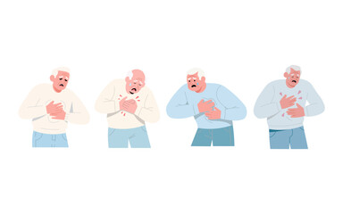 Senior Citizens Experiencing Chest Pain Illustration of Medical Distress
