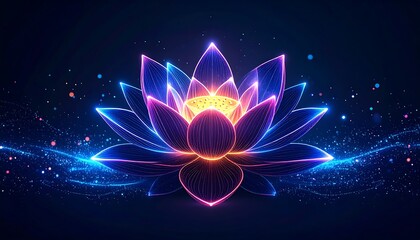 Glowing lotus flower on dark background