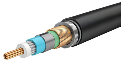 Fototapeta premium fiber optic cable cross section isolated on white background PNG. AI GENERATED
