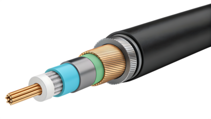  fiber optic cable cross section isolated on white background PNG. AI GENERATED