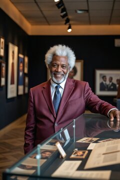 Gentle and Knowledgeable Senior African American Curator Posing in a Corporate Cultural Museum