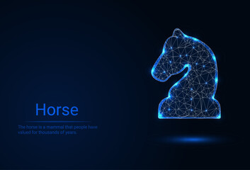 Digital chess knight horse formed by glowing  network lines , polygonal blue lines and glowing stars for banner, poster, greeting card. Vector illustration. © TabasumGdesgine
