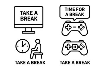 Take a break icons: screen, clock, game controller