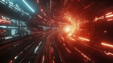 Futuristic digital technology background with glowing lines, abstract light trails, circuit-inspired patterns, and neon blue energy flows representing innovation, virtual data networks, and high-tech 