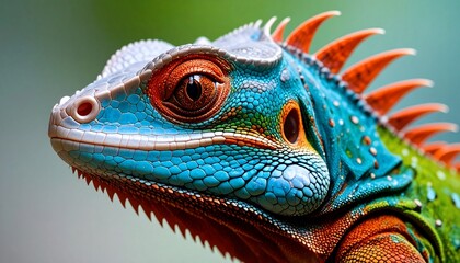 Fototapeta premium Vibrant Blue and Orange Lizard Portrait