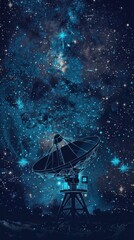 Cosmic Radio Telescope Silhouetted Against Starry Night Sky