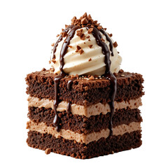 Indulge rich brownie sundae featuring layers of chocolate and coffee ice cream, topped with whipped cream and chocolate