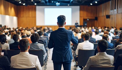 Speaker addressing large conference audience