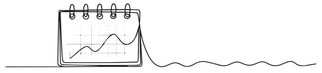 Continuous line drawing of a business chart on calendar