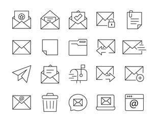 mail path icon set. Outline web icons. Editable strokes. vector illustration