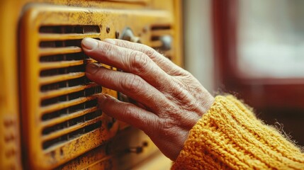 Aged hand adjusting a vintage ventilation grille.