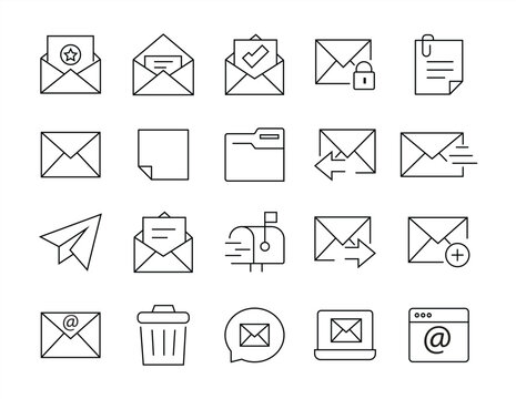 mail path icon set. Outline web icons. Editable strokes. vector illustration