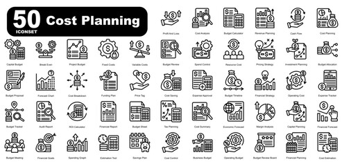 Cost Planning Editable Icons set. Vector illustration in modern thin outline style of business related icons	
