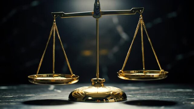 Golden Scales Of Justice Under Spotlight