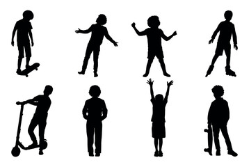 set of silhouettes of boys in different movements