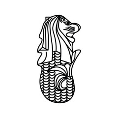 Merlion. Vector line art illustrations.