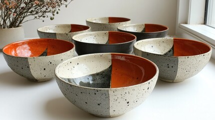 Hand-crafted ceramic bowls with speckled design.