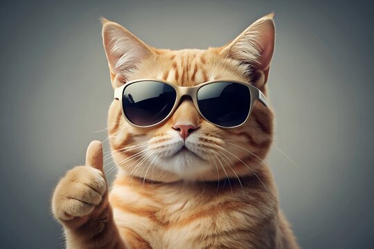 Cool cat wearing sunglasses giving thumbs up