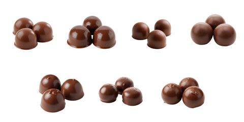 Fototapeta premium assorted chocolate bonbons in various shapes and sizes arranged on transparent background displaying rich brown color and glossy finish