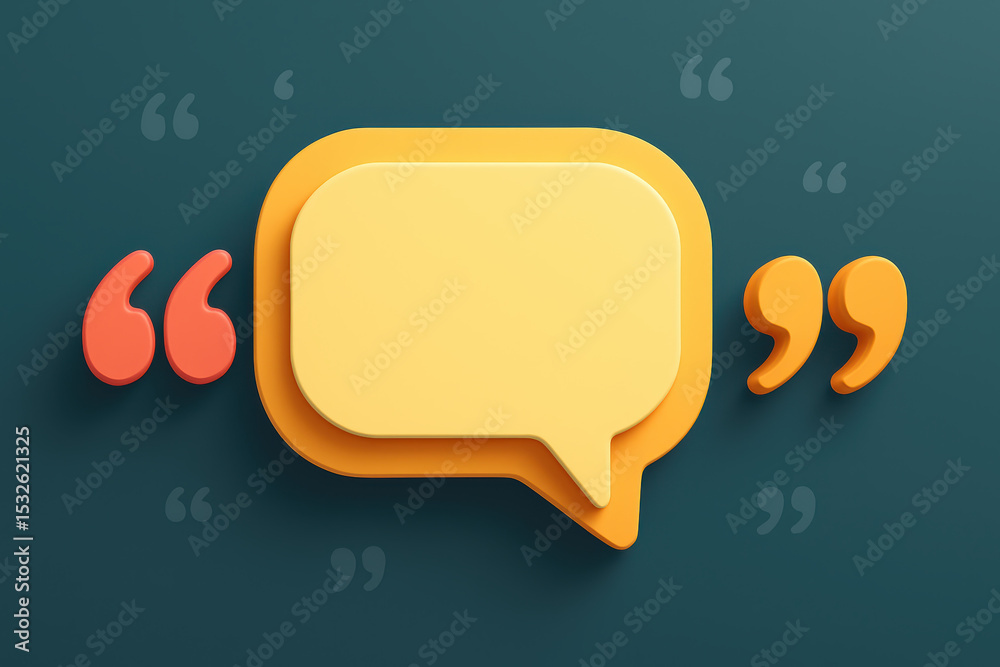 Poster this abstract composition features layered quote marks and a speech bubble symbolizing communication
