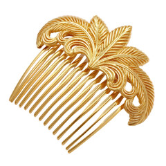 Elegant Gold Hair Clip with Ornamental Design on Clean White Background Ideal for Jewelry Photography