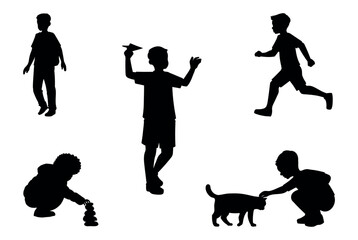set of silhouettes of boys in different movements