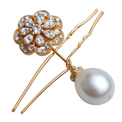 Elegant Hair Pin with Floral Ornament and Pearl Jewelry on Clean White Background