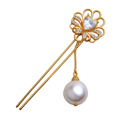 Elegant Gold Hair Pin with Heart-Shaped Ornament and Pearl Jewelry Design for Hair Styling and Decoration