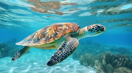 Obraz premium A photo of a sea turtle swimming in crystal clear water